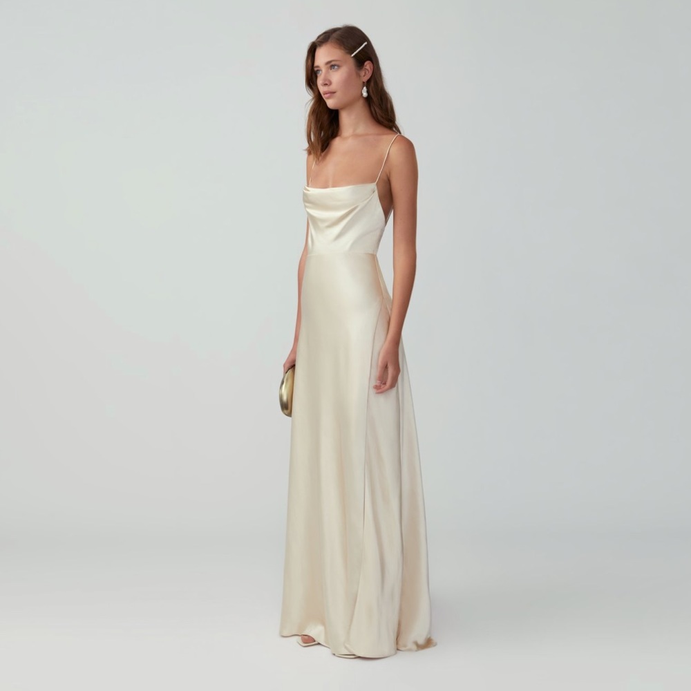 NWT Fame & Partners strappy draped gown